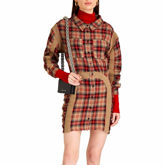 Stella McCartney Red and Beige Plaid Mini Dress - Picture 2 of 6
